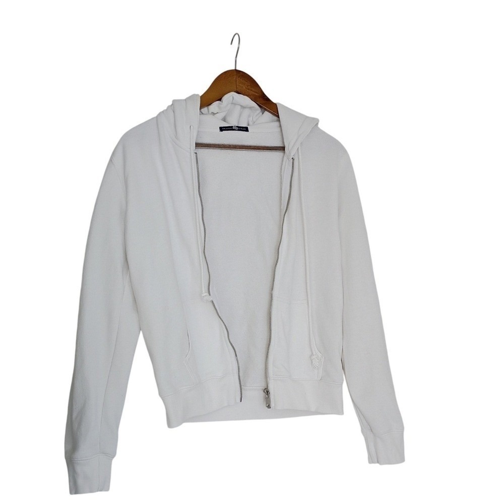Brandy Melville White Christy Full Zip Hoodie 87% Cotton Long Slve Sweatshirt S